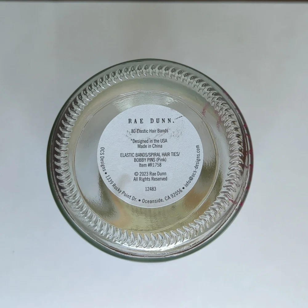 NEW Rae Dunn Clear Elastic Bands Jar with Tan Wooden Lid and Lilac Lettering